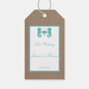 Étiquettes-cadeau Turquoise Seahorse Burlap Beach Wedding Collection