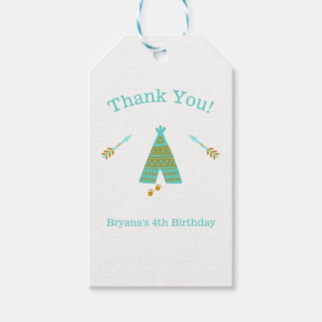 Étiquettes-cadeau Turquoise Turquoise & Gold Tepee moderne fête d'an (Devant)