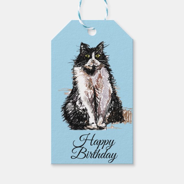 Étiquettes-cadeau Tuxedo Chat Cute Chats Noir Blanc Pastel Bleu (Devant)
