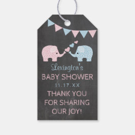 Étiquettes-cadeau Twin Boy and Girl Elephants Baby shower Merci