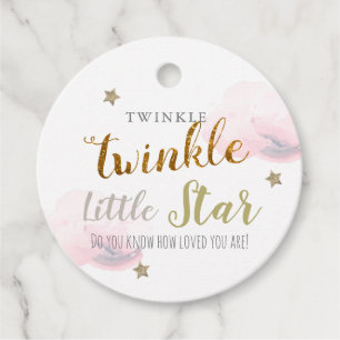 Étiquettes Cadeau Twinkle Gold Stars & nuages roses Anniversaire