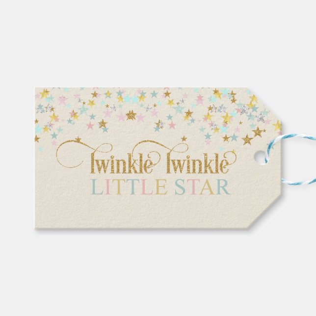 Étiquettes-cadeau Twinkle Little Star Baby shower Gold Aqua rose (Devant (Horizontal))
