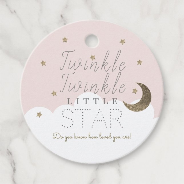 Étiquettes Cadeau Twinkle Little Star Baby shower rose Merci (Devant)