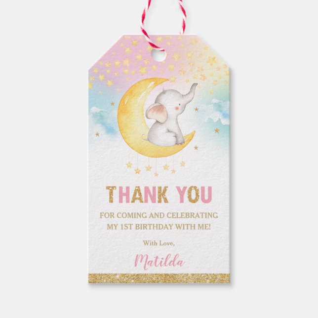 Étiquettes-cadeau Twinkle Little Star Elephant Gold Merci Favor (Devant)