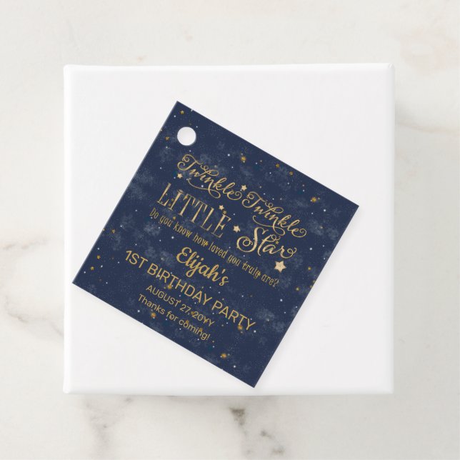 Étiquettes Cadeau Twinkle Twinkle Little Star Boy 1er anniversaire (En situation)
