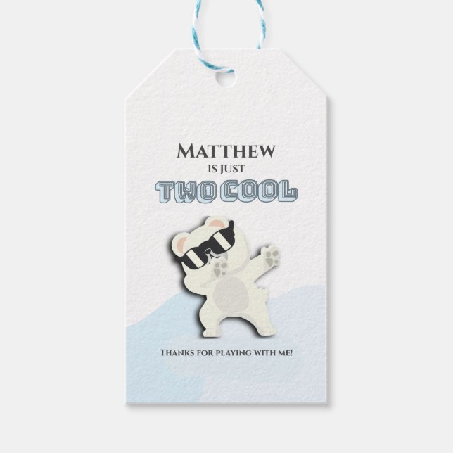 Étiquettes-cadeau Two Cool Winter Polar Bear dabbing 2nd bday (Devant)