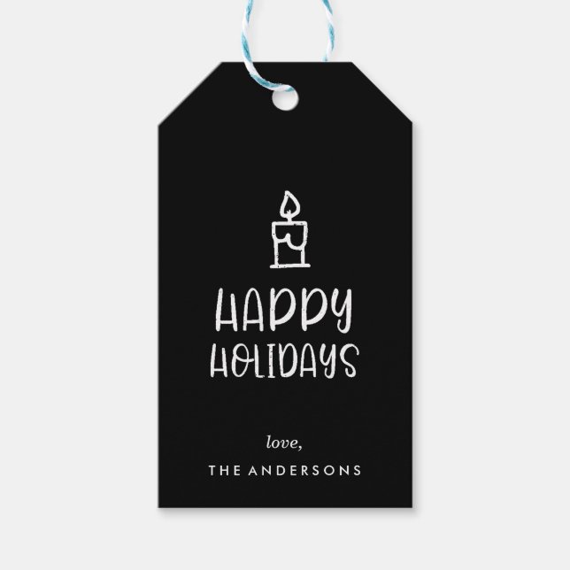 Étiquettes-cadeau Typographie Bougie Joyeux Vacances (Devant)