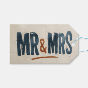 Étiquettes-cadeau Typographie de bloc d'impression vintage "M. & Mme