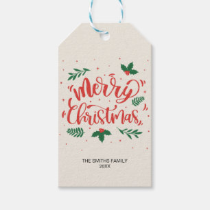 Étiquettes-cadeau Typographie de Noël rouge et vert
