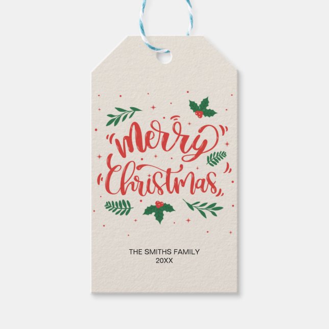 Étiquettes-cadeau Typographie de Noël rouge et vert (Devant)