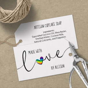 Étiquettes-cadeau Typographie de script Cœur arc-en-ciel fait avec a