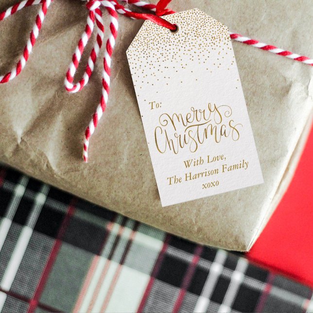 Étiquettes-cadeau Typographie Gold Confetti Joyeux Noël (Créateur téléchargé)