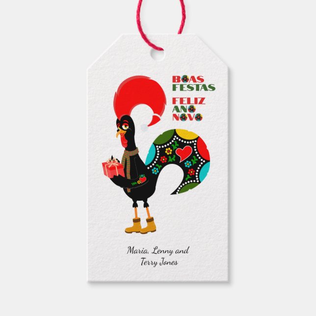 Étiquettes-cadeau Typographie minima Noël portugais Salutations (Devant)