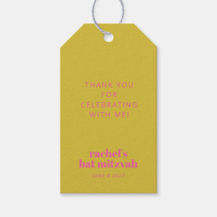 Étiquettes-cadeau Typographie moderne en gras Bat mitzvah rose jaune