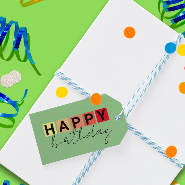 Étiquettes-cadeau Typographie moderne Fancy Script Joyeux Anniversai (Créateur téléchargé)