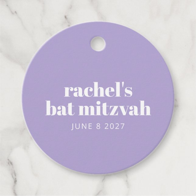 Étiquettes Cadeau Typographie moderne violet Bat mitzvah personnalis (Devant)