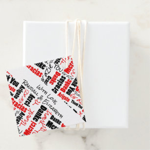 Étiquettes Cadeau Typographie multilingue Merci Rouge Noir