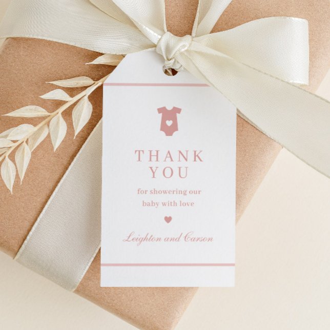 Étiquettes-cadeau Typographie simple Baby shower rose Merci Favorise (Elegant Typography Pink Baby Shower Thank You Favor Tags.)