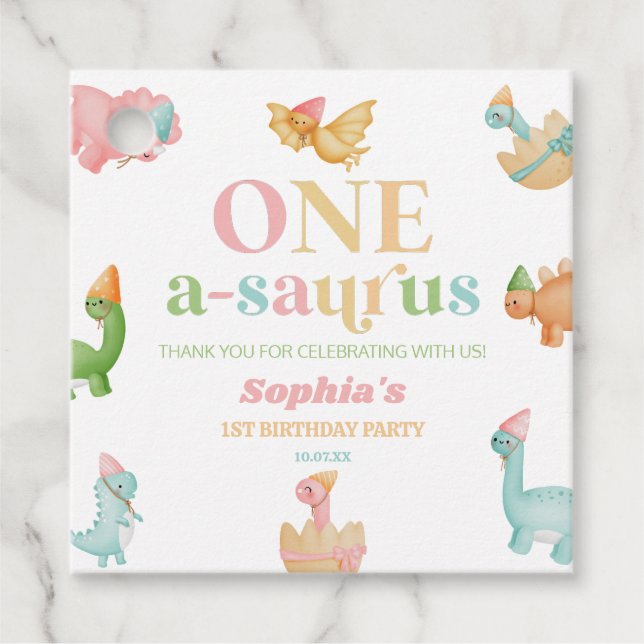 Étiquettes Cadeau Un A-Saurus Dinosaur 1ère fête d'anniversaire (Devant)