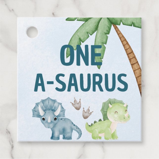 Étiquettes Cadeau Un-A-Saurus Favoriser Balise Premier Anniversaire (Devant)
