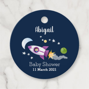 Étiquettes Cadeau Un adorable vaisseau-fusée dans l'espace dessin an