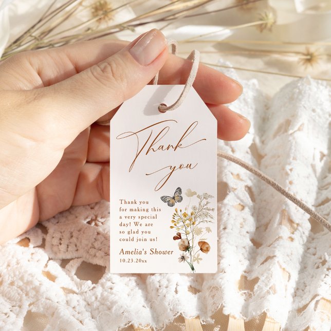 Étiquettes-cadeau Un Baby shower Fleur sauvage élégant petit papillo (Créateur téléchargé)