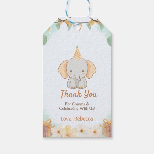 Étiquettes-cadeau Un joli éléphant sauvage 1er anniversaire (Devant)