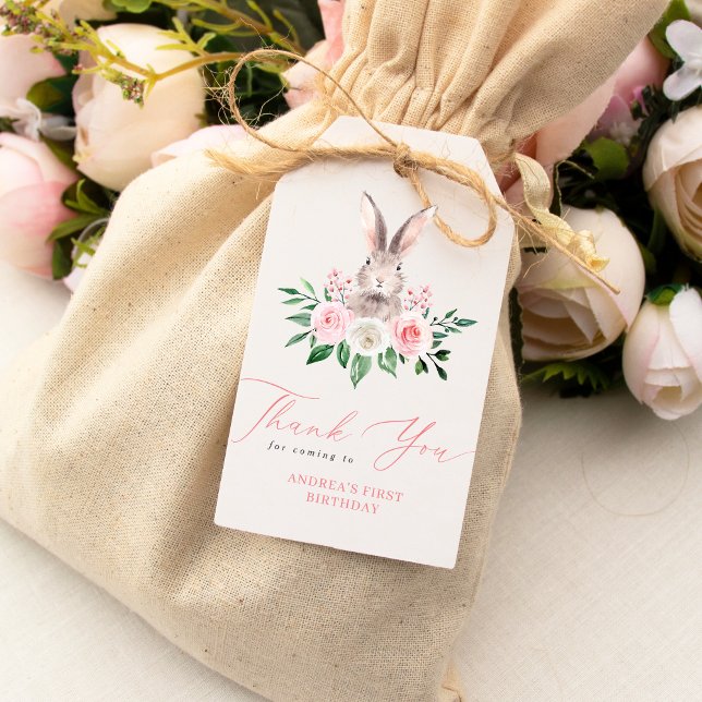Étiquettes-cadeau Un lapin Blush rose Merci Floral Anniversaire (Créateur téléchargé)