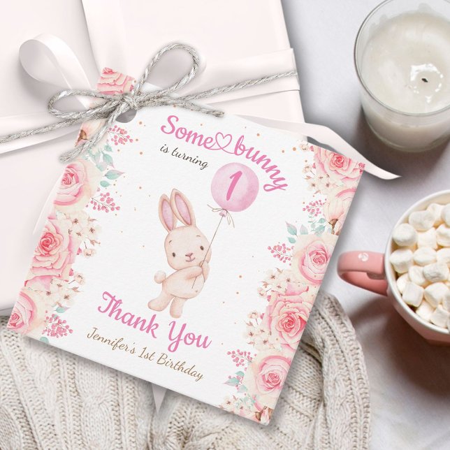 Étiquettes Cadeau Un lapin est UN ! Fille rose 1er anniversaire (Créateur téléchargé)