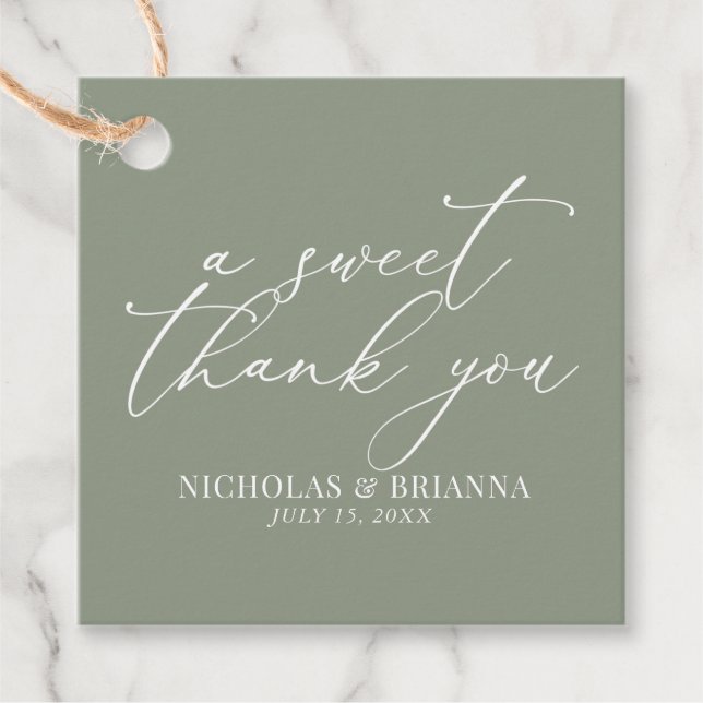 Étiquettes Cadeau Un Merci doux Sage Vert Mariage élégant (Devant)