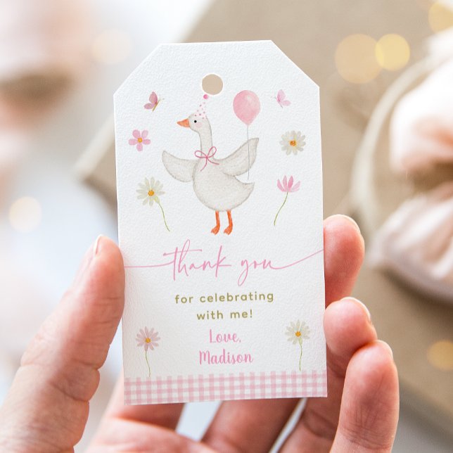 Étiquettes-cadeau Un oiseau sot printemps rose marguerite Anniversai (Créateur téléchargé)