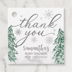 Étiquettes Cadeau Un petit Baby shower à neige Merci gris