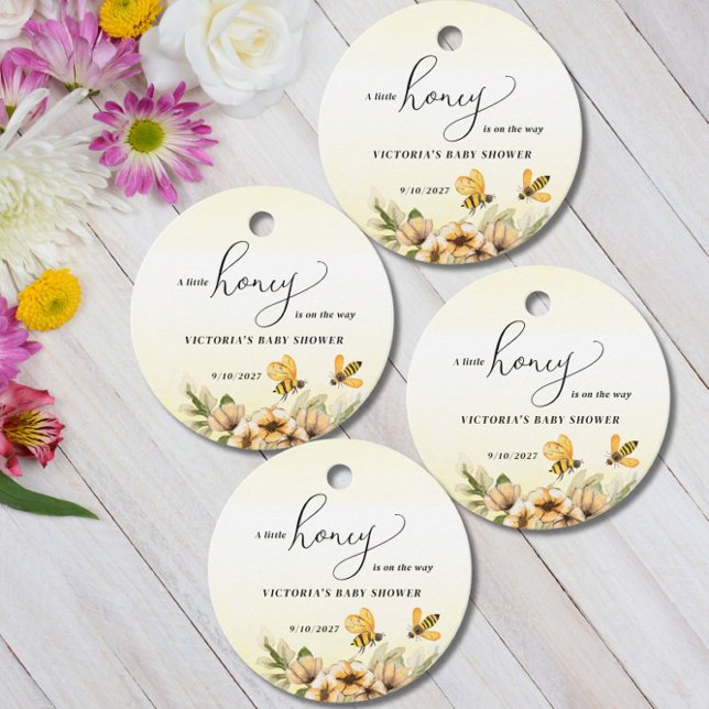Étiquettes Cadeau Un petit Baby shower d'abeille au miel rond (Créateur téléchargé)