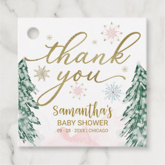 Étiquettes Cadeau Un petit Baby shower de flocon rose Merci