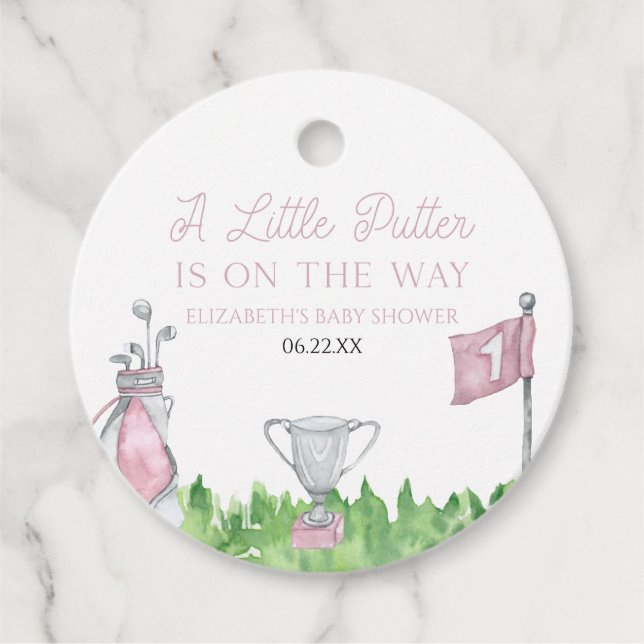 Étiquettes Cadeau Un Petit Baby shower De Golf Rose Putter (Devant)