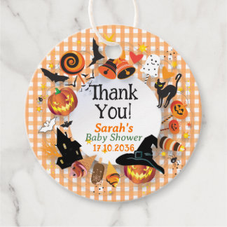 Étiquettes Cadeau Un petit Boo est dû Orange Gingham Baby Shower