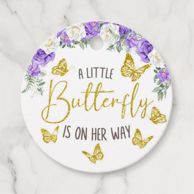 Étiquettes Cadeau Un petit papillon est en route Circle (Devant)