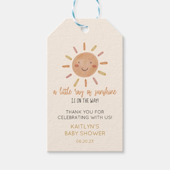 Étiquettes-cadeau Un Petit Rayon De Soleil Jaune Baby Shower (Devant)