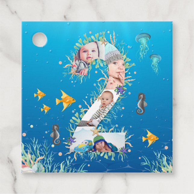 Étiquettes Cadeau Under the Sea Photo Collage Big 2nd Birthday (Devant)
