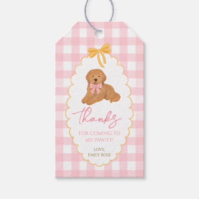 Étiquettes-cadeau Une année dorée "Pink Gingham" Golden Doodle (Devant)