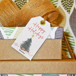 Étiquettes-cadeau Une douce aquarelle pin'arbre de vacances invitati