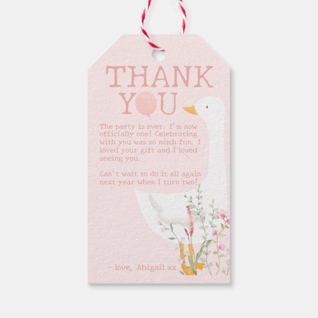 Étiquettes-cadeau Une fille rose d'oie sotte 1er anniversaire (Dos)