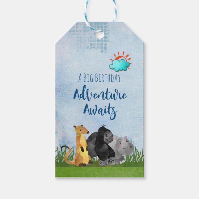 Étiquettes-cadeau Une Grande Aventure D'Anniversaire Attend Des Anim (Devant)