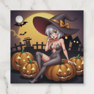 Étiquettes Cadeau Une sorcière d'Halloween aux yeux verts sur Jack-O