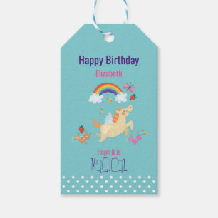 Étiquettes-cadeau Unicorn Arc-en-ciel nuages et fleurs Joyeux annive