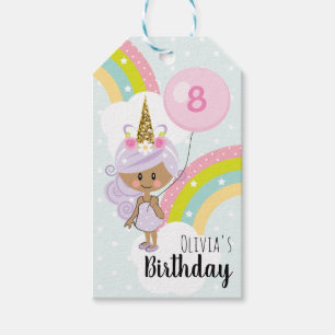 Étiquettes-cadeau Unicorn Girl Birthday Favoriser Tags Peau foncée T