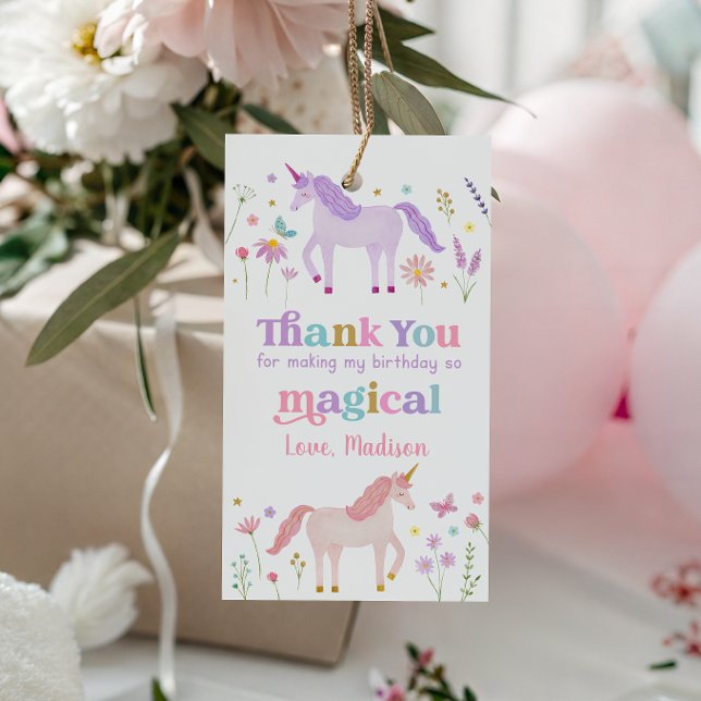 Étiquettes-cadeau Unicorn Meadow Pastel Pink Gold Birthday (Créateur téléchargé)