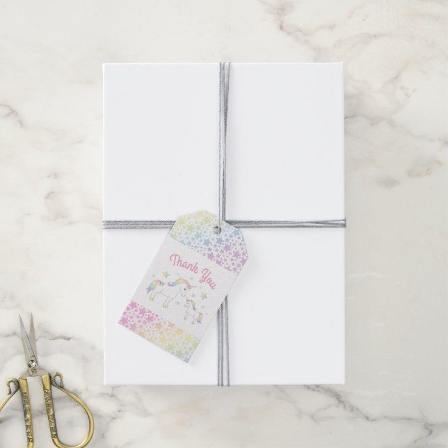 Étiquettes-cadeau Unicorne Baby shower Pastel Rainbow (Avec de la ficelle)