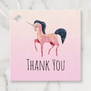 Étiquettes Cadeau Unicorne nordique rose avec Merci de Mane noir