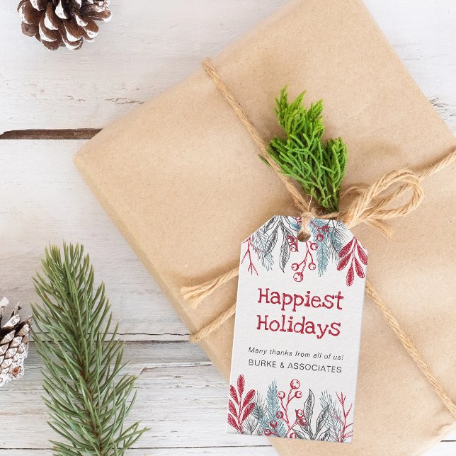 Étiquettes-cadeau Vacances Botanique Verdure Entreprise Personnalisé (Holiday Botanical Greenery Personalized Business Gift Tags)